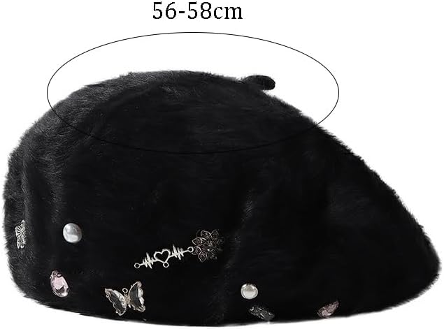 Rabbit Hair Rhinestone White Warm Beret Women's Casual Hat