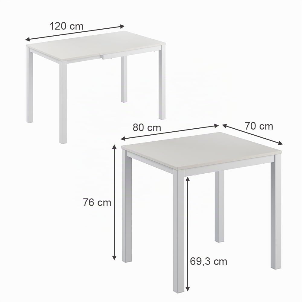 Vicco Mesa de Comedor Granny, Blanco, 80-120 x 70 cm
