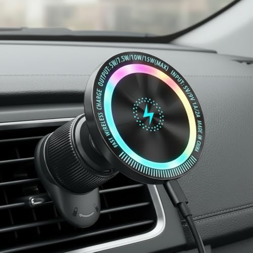 Ya en manzanajugosa.com: 15W Cargador Inalámbrico Coche para MagSafe Soporte Magnético Móvil con Cargador para Rejilla del Aire 360° Ajustable, Carga Rápida Inalámbrica para iPhone Series 16 15 14 13 12