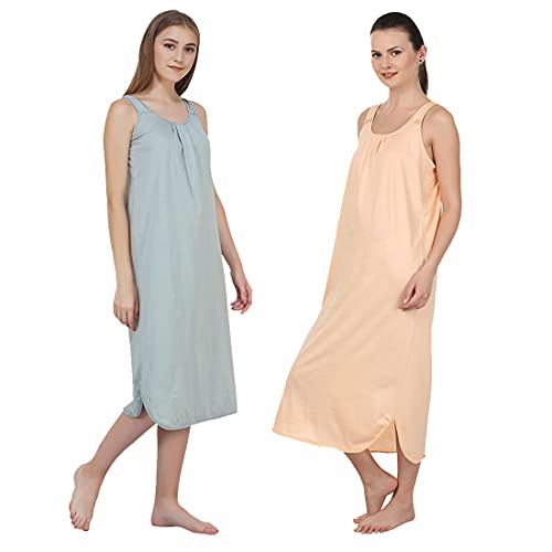 Image of BLAZON Women's Cotton Hosiery Solid Maxi Nighty Slip (Pack of 2) Available Sizes: S, M, L, XL, 2XL, 3XL, 4XL, 5XL