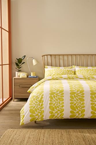 Image of Orla Kiely Bedding - Sycamore Stripe Yellow 100% Cotton Duvet Cover Set 200 Thread Count (Double Duvet Cover Set: 200cm x 200cm)