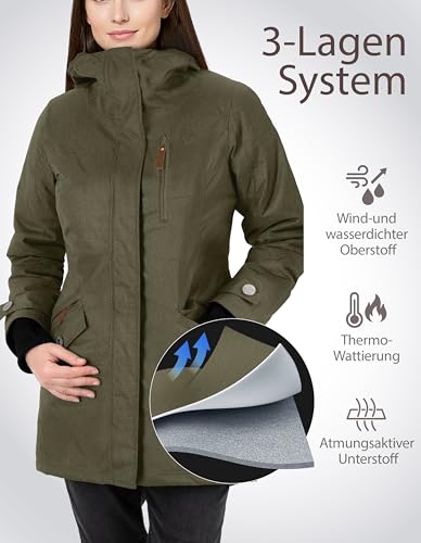 berydale Winterjacke Damen Parka I Warme Übergangsjacke Damen I Atmungsaktiv, Wind- und Wasserdicht I Wintermantel mit Thermowattierung
