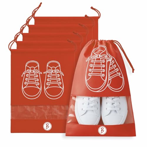 Image of Btag Shoe Bag for Travel & Storage | Water-Resistant Shoe Organizer for Men & Women | Portable, Foldable Shoe Cover for Luggage & Closet | Travel Accessories for Footwear Protection (Red,Pack of 6)