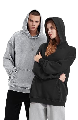 RONGTAI Unisex Oversized Acid Wash Hoodie Vintage Sweatshirt Couples Streetwear M-XXXL3