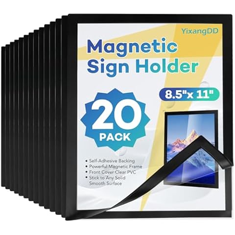 20 Pack Magnetic Sign Holder 8.5 x 11,Self-Adhesive Magnetic Wall Mount Sign Holder, Magnetic Document Holder for Wall Window Office Poster Store Cover