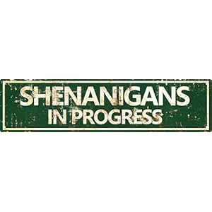Vintage Tin Sign Retro Metal Shenanigans In Progress Signs for Home Decor Stylish Wall Art Plaques Ideal Gift for Home Bathroom Kitchen and Gothic Wall Decor in Every Room 16x4in