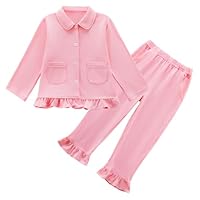 Toddler Baby Girls Pyjamas Set Button-up Long Sleeve Pajamas Pjs Set Sleepwear Nightwear Loungewear Clothes Set Gifts for Little Girls
