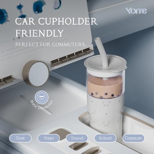 Image of YOME 20oz Serene Cat Grey Insulated Glass Tumbler with Lid & Straw for Women Gift| Stainless Steel Iced Coffee Cup | Keep Drinks Cold |Cupholder Friendly |Ideal for Iced Coffee, Smoothies & Boba
