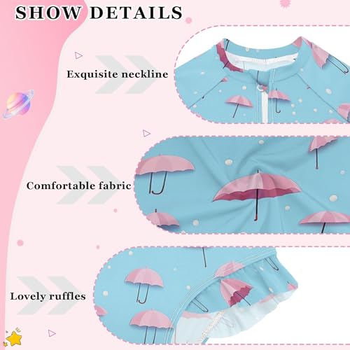 Umbrella Pink Girls Long Sleeve Rashguard Swimsuit UV Protection One-Piece Swimwear Bathing Suit B04024364