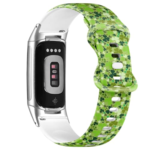 Compatible with Fitbit Charge 5 / Fitbit Charge 6 Soft Silicone Watch Band (St Patricks Day Green) Soft Sports Strap Bracelet Wristband for Women Men