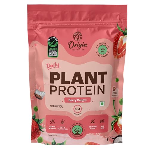 Origin Nutrition 100% Natural Plant Based Protein Powder, Ranked Best Vegan Protein by Independent Scientific Research, European Pea Protein Isolate & Pumpkin Seed Protein, Easy to Digest Strawberry Flavour with 25g Plant Based Protein, 20 servings,816g