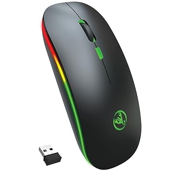 HXSJ T18 Wireless Mouse, Bluetooth 5.1+2.4G Dual Mode 1600DPI Mute Button RGB Backlight Optical Rechargeable Gaming Mouse for PC Laptop Computer