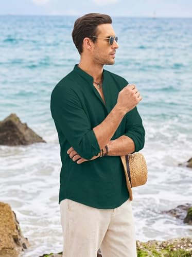 Image of ROYALSCOUT Men's Short Kurta | Solid Mandarin Collar Full Sleeve Pullover Style Kurta | Regular Fit Casual Ethnic Wear for Men