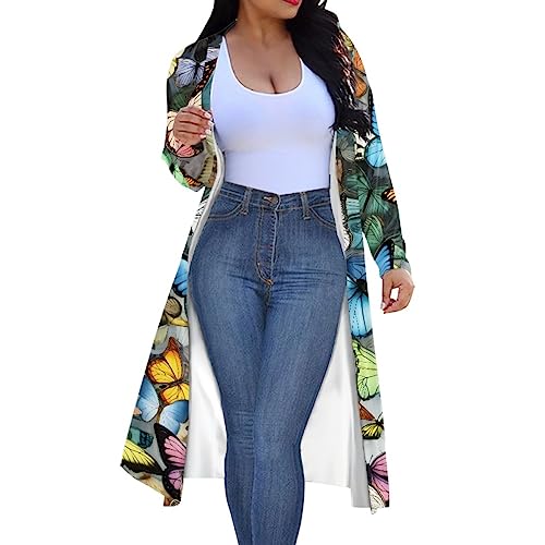Gludear AITE0C0303D58 Women'S Casual 3D Printed Casual Long Sleeve Open Front Cardigans,Colourful Butterfly,2Xl thumb #1