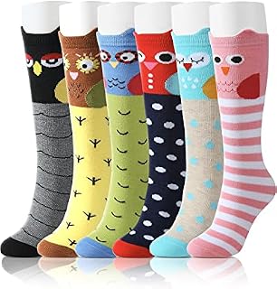 Adorel Girls Knee High Socks Cotton Long Socks Pack of 6 Animal Cartoon 3-10 Years