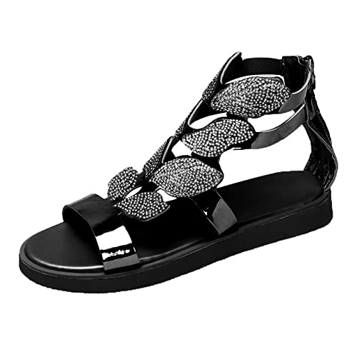 Sandales plates pour femme bohème en strass, idéales pour vos balades décontractées sur la plage