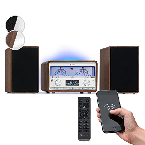 Auna Dab Radio CD para Casa, FM/Dab/Dab + Radio con Bluetooth + AUX, 25W Desmontable Micro Altavoces, Pantalla LCD, Mando a Distancia, MP3, USB y Streaming, Dab Radio con Cable