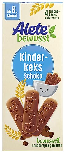 Alete bewusst Kinderkeks Schoko, ab dem 8. Monat, Butterkeks aus Weizen für Kinder, handlich verpackte Kekse als kleiner Snack, perfekt für unterwegs & zwischendurch, 1 x 180 g