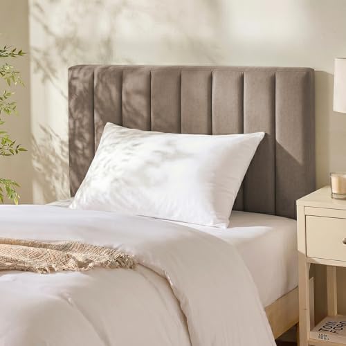 Image of Hearth & Harbor Wall Mounted Twin Headboard Only, Bed Headboard Twin Size | Easy Assemble, Floating Peel & Stick, Upholstered Channel Stitched, 3D Wall Panels, 5 Strips of 3M Tape Included, Mocha Brown