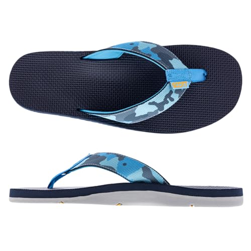 Image of Scott Hawaii Men's Kaikane Sandal - Nylon & Rubber Flip Flop with Neoprene Comfort Strap, Arch Support, and Heel Cup (Ocean Camo, US Footwear Size System, Adult, Men, Numeric, Medium, 13)
