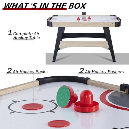 RayChee 54” Air Hockey Table, Indoor Powered Hockey Game Table w/2 Pucks, 2 Pushers, Digital LED Scoreboard, Powerful 12V Motor for Adults and Kids, Home Game Room, Easy Setup (Oak)