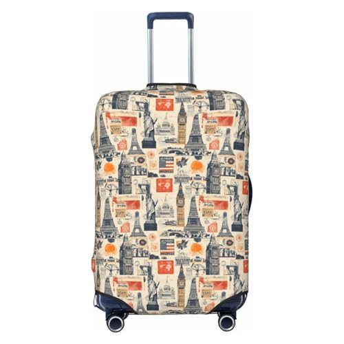 Luggage Cover Protector - Vintage Landmark Collage Print Fit 29-32 Inch Suitcase Covers for Luggage