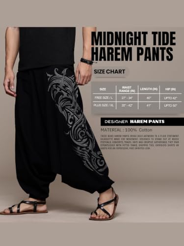Image of The Veshti Company Printed Harem Pants for Men's Cotton Hippie Style Baggy Boho Yoga Pajama Pant with Pocket
