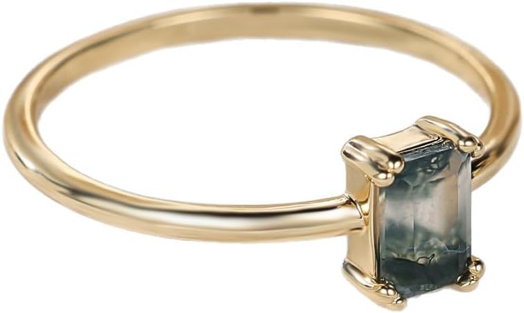 Anillo de ágata de musgo para mujer Anillos de compromiso de ágata de musgo de corte octágono Anillo de boda chapado en oro Anillo de piedras preciosas verdes naturales para mujer Anillos Art Deco