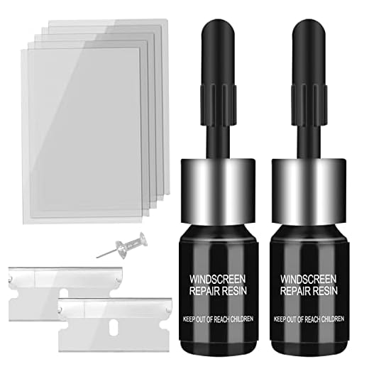 Windshield Crack Repair Kit, Windshield Repair Kit for Chips and Cracks, Glass Repair Fluid with 2 Bottles of Resin, Glass Repair Kit Windshield for Fixing Chips, Cracks, Bulls-Eye and Star-Shape Cack