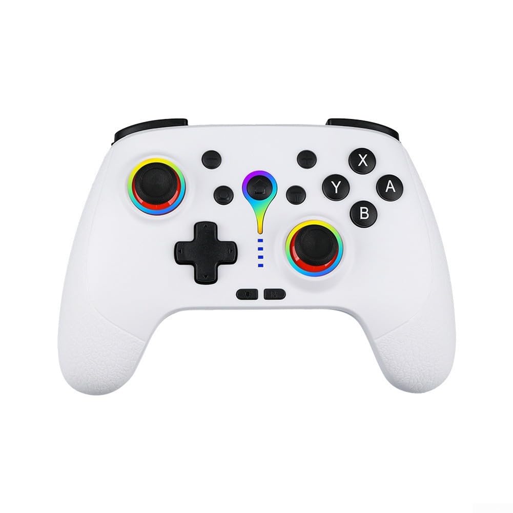 Gamepad inalámbrico para Nintendo Switch PC con RGB para iluminación, seis giroscopios, control de movimiento preciso, controlador de agarre cómodo de doble amortiguación, blanco (blanco)