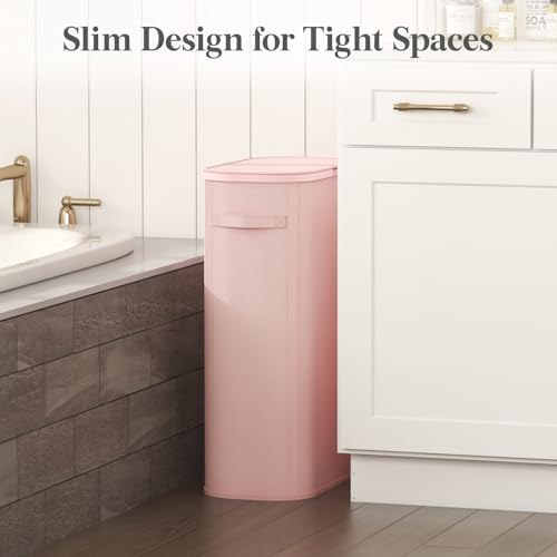 Image of Lifewit Slim Laundry Basket with Lid, Narrow Large Laundry Hamper with Plastic Handles and Removable Bag, Tall Foldable Dirty Clothes Hampers for Laundry Room, Bedroom, Bathroom, Dorm, 65L Pink