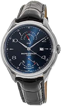 Baume & Mercier Clifton Automatic Dual Time Blue Dial Leather Strap Men's Watch 10422