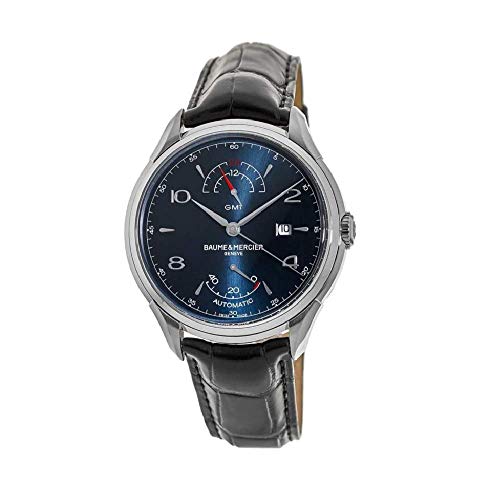 Baume & Mercier Clifton Automatic Dual Time Blue Dial Leather Strap Men's Watch 10422