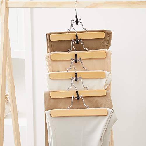 Songmics CRW007-12, broekspanner, 12 stuks, kledinghanger van hout, antislip, verchroomde haken, 360 graden draaibaar… - Image 3