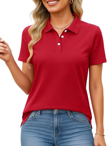 MAGCOMSEN Womens 3-Button Cotton Polo Shirts Short Sleeve Collared Shirts