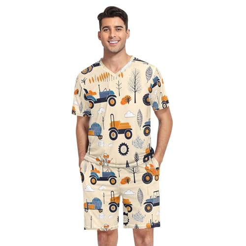Pajama Set for Men, Short Sleeve Sleepwear with Pockets Modal Loungewear, S-XXL