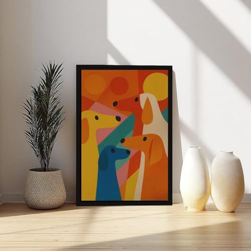 Tableau de chien géométrique vibrant style art médiéval