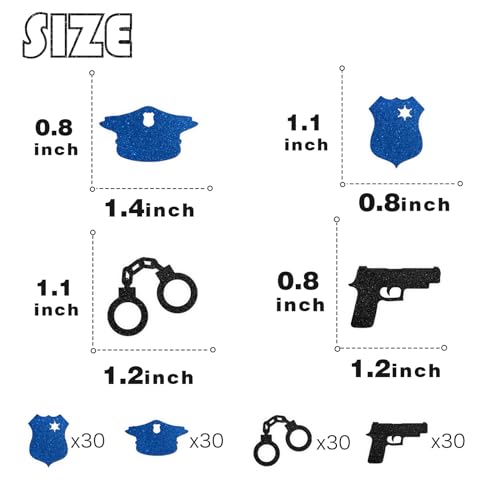 Image of 120pcs Officer Confetti - Congrats Officer Grad Party Sign - Officer Birthday Party Decoration Scatters for DIY Crafts - Police Caps Handcuffs Guns Glitter Cutous