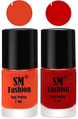 Image of Long Lasting Nail Polish | Nail Paint Combo 7 ml Each) - Set of 2 Reddish Orange -Orange