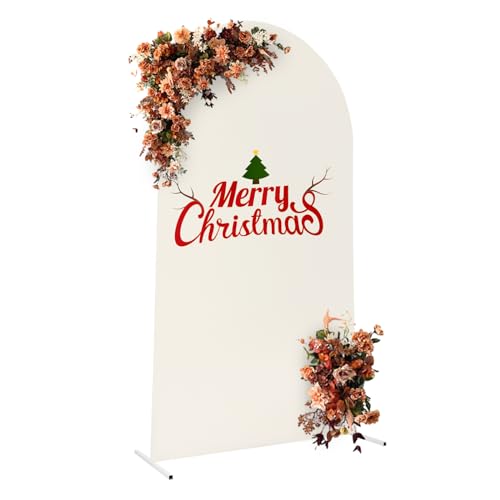 Wedding Arch Cover,7.22FT Balloon Arch Frame Kit, Wedding Columns Bracket Frame Display Background for Birthday, Party, Banquet Decoration (Beige, 7.22FT,White Stand)