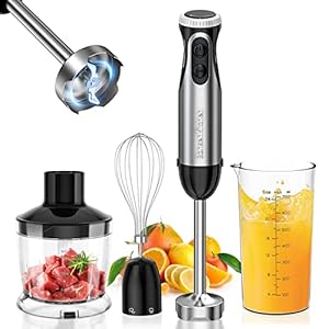 Bonsenkitchen Immersion Blender, 20 Variable Speeds & Turbo, 4-In-1 Stainless Steel Handheld Blender Stick Mixer with Egg Whisk, Beaker & Chopper Bowl