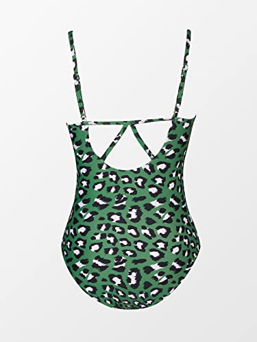 Cupshe One Piece Swimsuit For Women Bathing Suit Scoop Neck Cutout Leopard Print Spaghetti Straps M, Green #TOP5