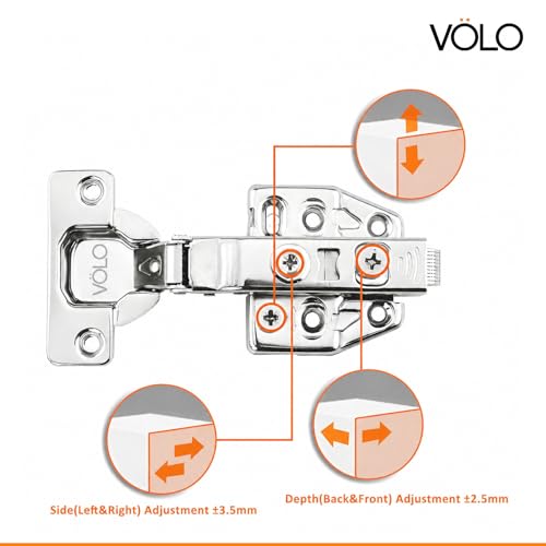 Image of VOLO Cabinet Hinges, Set of 1 (2 Pieces) for Furniture, Wardrobes, Doors, and Storage Units | (3D Soft Close (Stainless Steel), 8 Crank | Half Overlay)