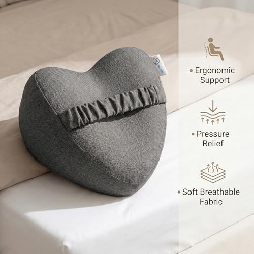 Image of Kalina Orthopedic Knee Pillow for Side Sleepers - Memory Foam Leg Pillow with Adjustable Strap for Sciatica, Hip, Knee & Lower Back Pain Relief - Premium Fabric with Washable Cover (Grey)
