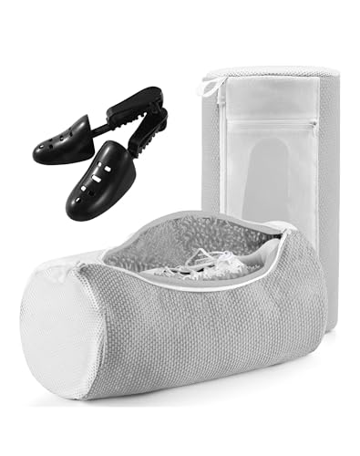 Shoe Washing Machine Bag for Washer and Dryer - Reusable Lint-free, Large Laundry Shoe Bag for Sneakers Tennis Home Washing Kit, Includes Shoe Trees to Prevent Deformation, Grey 2pcs