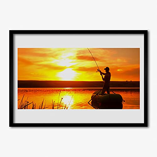 Affiche encadrée de salon 70x50 cm cadre MDF photo Poisson Angler Ouest Lake