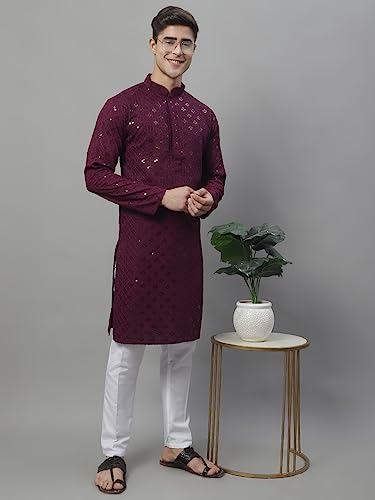 Image of Jompers Purple Chikankari Embroidered and Sequence Men's KURTA. (Purple, 5XL)