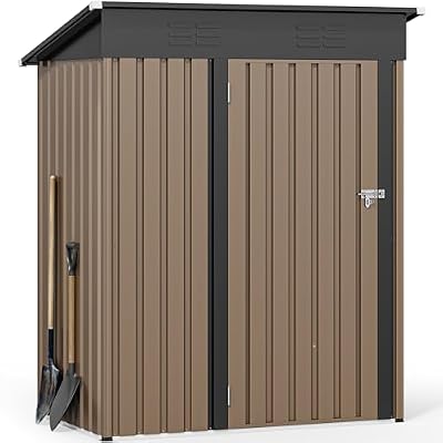 DWVO 5x3ft Metal Outdoor Storage Shed, Waterproof Tool Shed Heavy-Duty Storage Unit with Lockable Door and Vents, Ideal for Bicycles, Tools, Lawnmowers, Backyards, Patios, Lawns - Brown