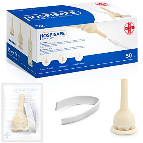 AIESI® Externer Latexkatheter für männer mit klebestreifen durchmesser 25 mm einzeln verpackt HOSPISAFE (Packung mit 50 Stück)