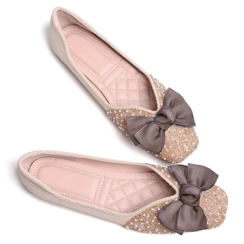 Image of SAILING LU Women's Rhinestone Square Toe Bowknots Ballet Flats Loafers